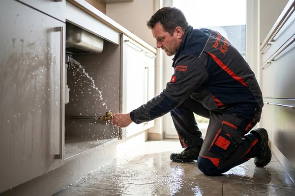 Rohrbruch mit Wasseraustritt wird repariert